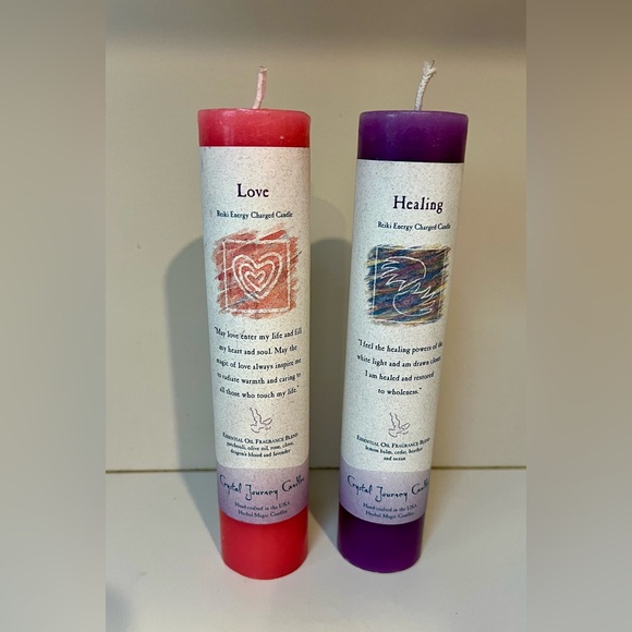 CRYSTAL JOURNEY NEW Reiki Candle Charged 7" Pillar Candle 2 Pack Love & Healing - Picture 1 of 3